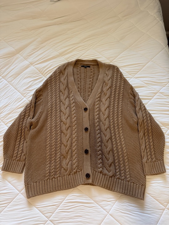 Quince Sweaters - Quince 100% Organic Cotton Oversized Cable Knit Cardigan Brown L